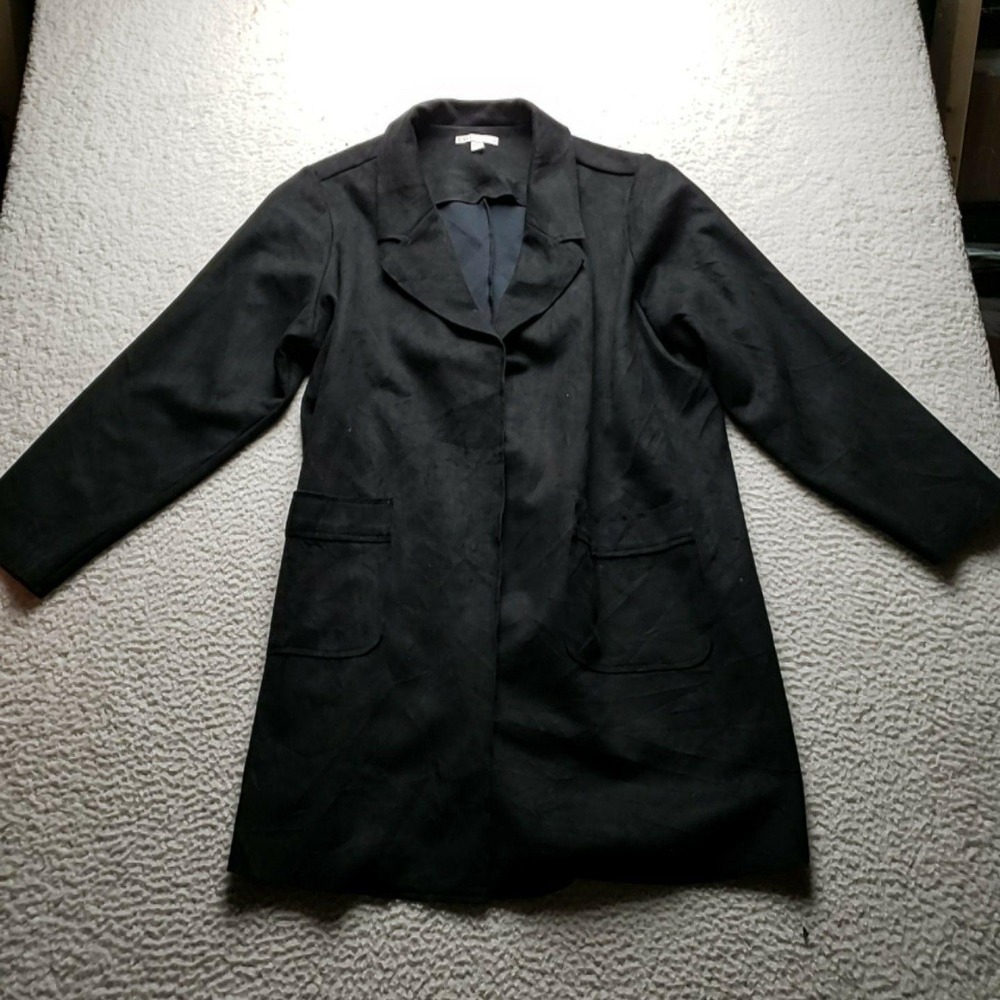 Cato Coat Womens Plus 18W Black Microfiber Single Breasted Long Pockets